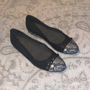 Stuart Weitzman Legacy Ballet Flats Gray Wool Leather Snake Cap Toe Size 9.5